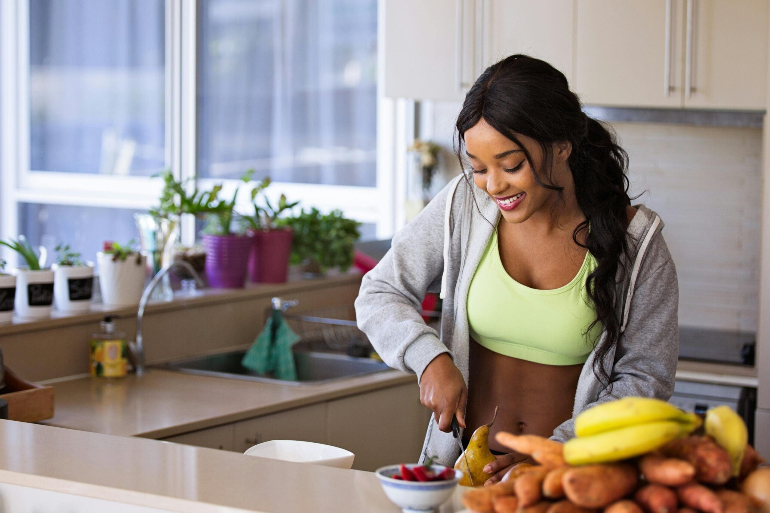 Woman makes healthy meal