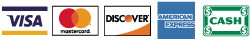 Visa, MasterCard, Discover, American Express & Cash