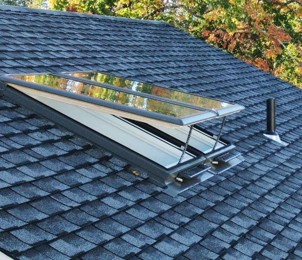 Velux brand skylight opened on a roof